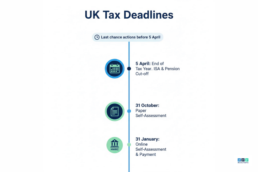 Which key deadlines should individuals track around the end of the tax year for 2025/26?